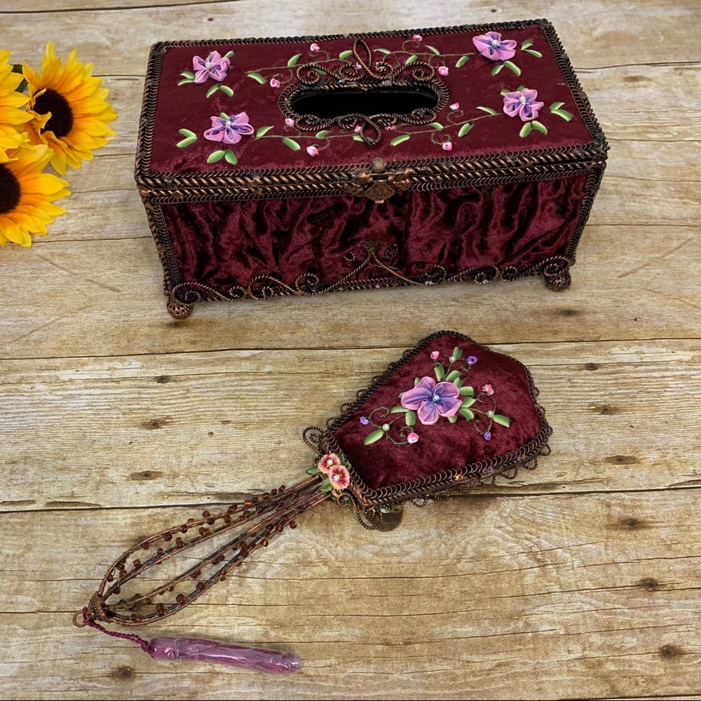 Tissue box & mirror set in burgundy is NWT